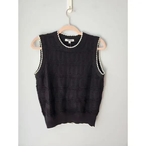 NWT Madewell Mixed-Stitch Sleeveless Sweater Classic Black/White XL - Picture 6 of 12